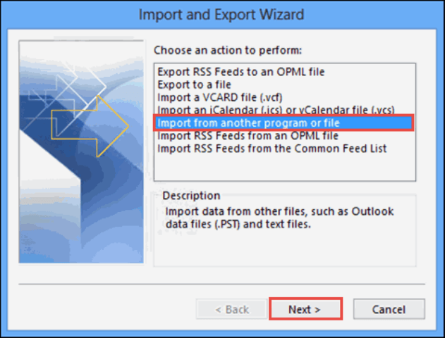 Import from another program or file