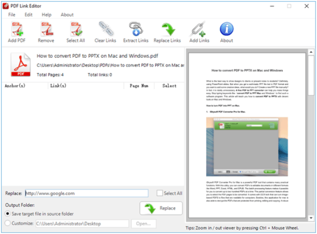 PDF link editor