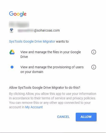 permissions to Google Drive Migrator software