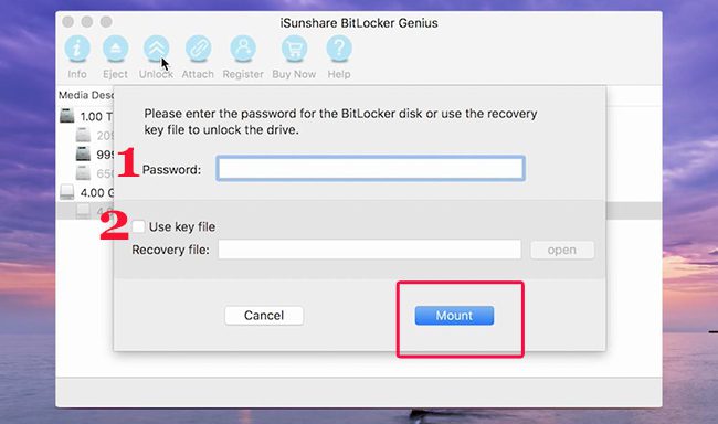 unlock bitlocker drive option in mac