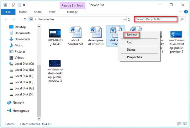 restore files from recycle bin