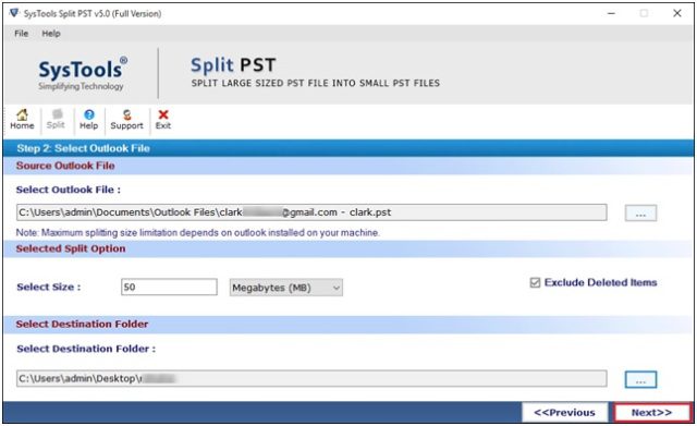 Select the desired folder to save output data and click Next