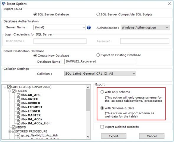 Check the required components of database 