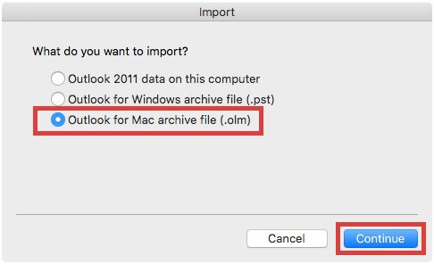 Outlook for Mac archive file