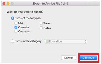 Select the items you want to export