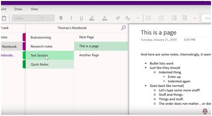 OneNote interface