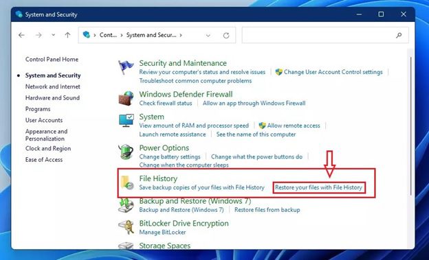 Recover deleted files from Windows 11 using File History step two