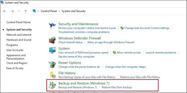 Use the Backup and Restore feature to recover files step one